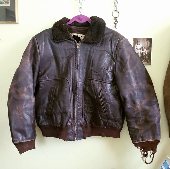 40s 50s Steerhide Leather Jacket Vintage Bomber - Picture 3 of 8